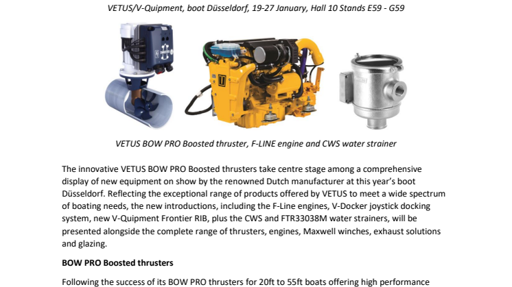VETUS Highlights Technology Innovations behind New BOW PRO Boosted Thrusters at boot Düsseldorf