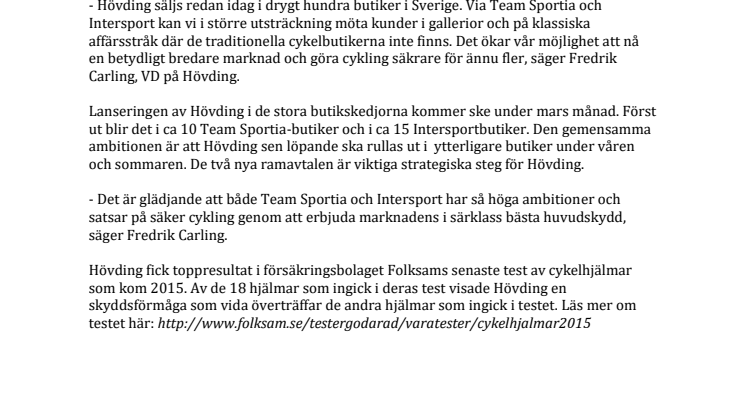 Stora kedjor satsar på Hövdings airbag för cyklister