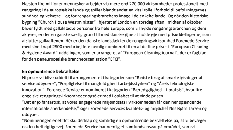 Forenede Service er nomineret til international bæredygtighedspris 
