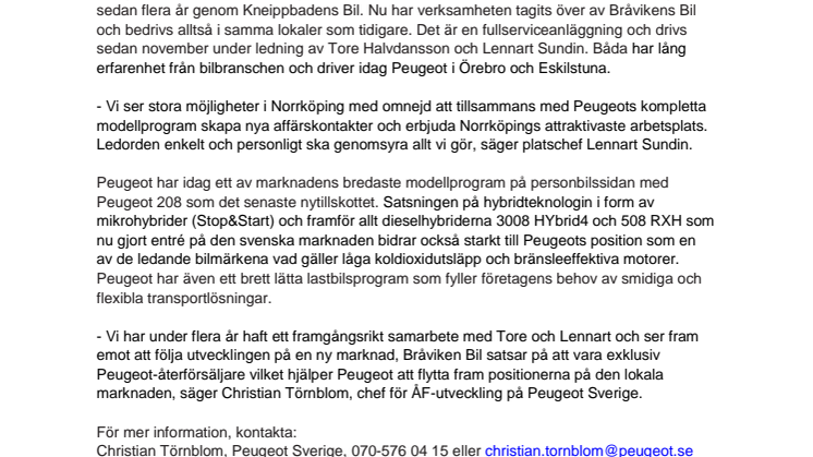 Ny regi hos Peugeot i Norrköping