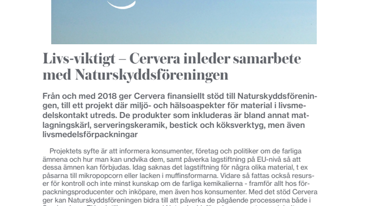Livs-viktigt – Cervera inleder samarbete med Naturskyddsföreningen