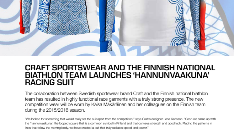Craft Sportswear and the Finnish national biathlon team launches ‘hannunvaakuna’ racing suit 