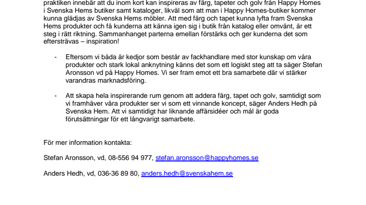 Happy Homes och Svenska Hem i nytt samarbete