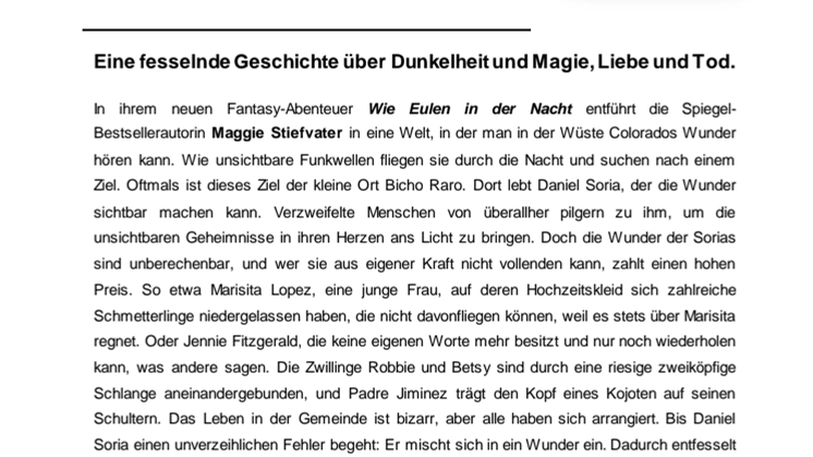 Waschzettel "Wie Eulen in der Nacht"