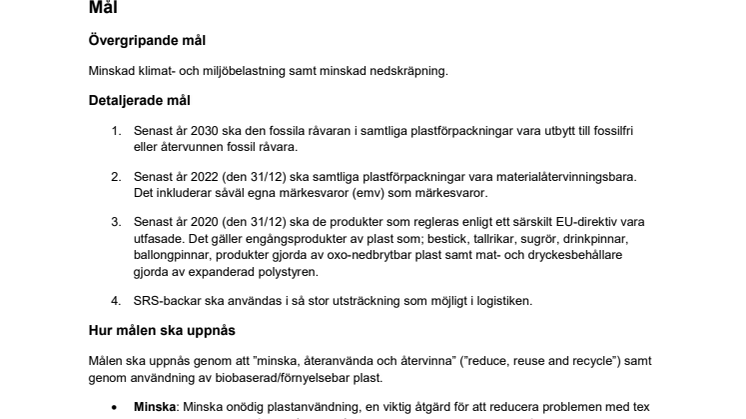 Martin & Serveras policy om plast