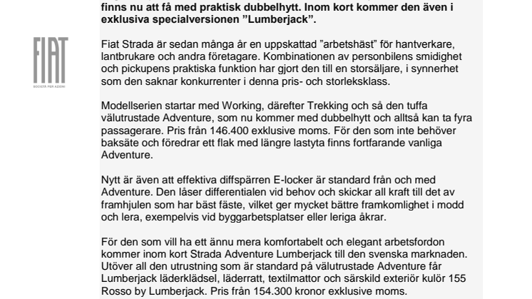 Kompakta arbetshästen Strada nu med dubbelhytt