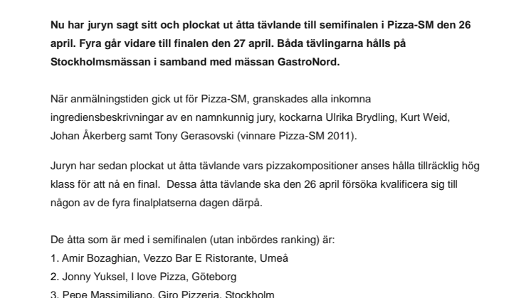 ​Åtta tävlande ska bli fyra i Pizza-SM