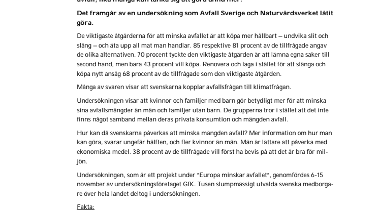 Svenskarna vill minska sina avfallsmängder