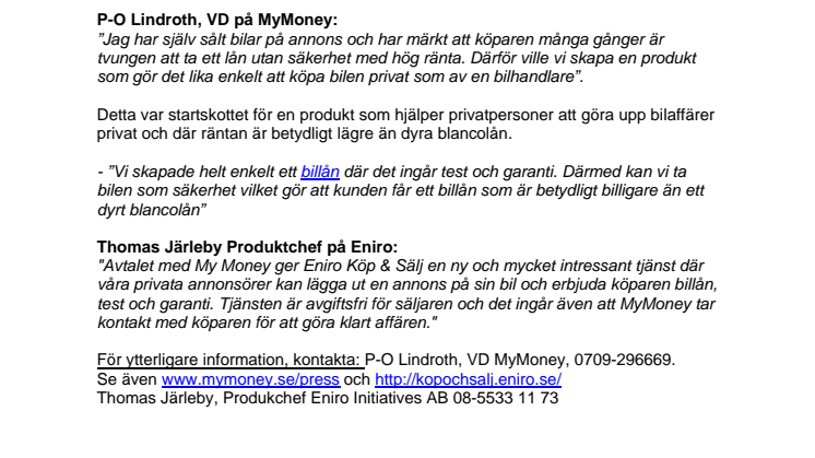 Ny tjänst för privatpersoner som vill sälja begagnad bil på Eniro Köp & Sälj!