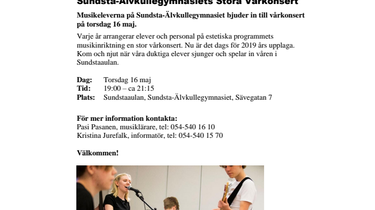 Pressinbjudan:  Sundsta-Älvkullegymnasiets Stora Vårkonsert