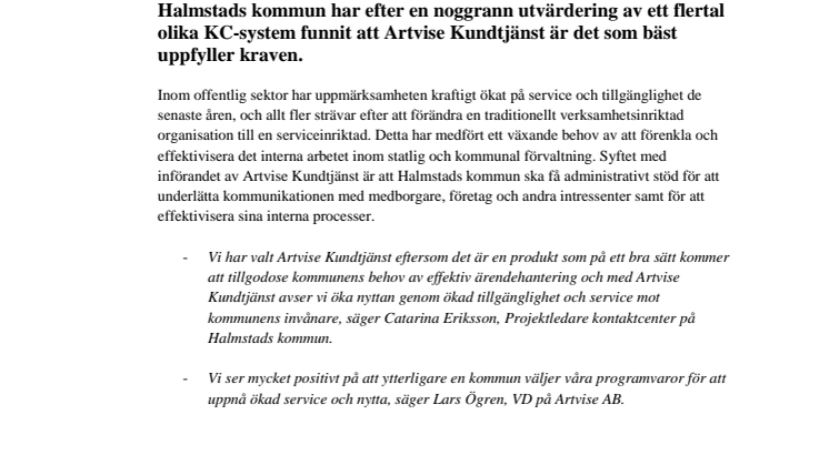 Halmstads kommun väljer Artvise Kundtjänst för sitt kontaktcenter!
