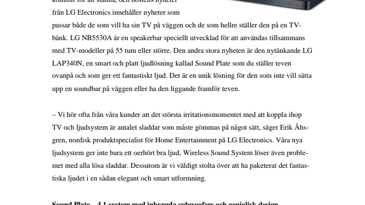 STORT LJUD I NYTÄNKANDE DESIGN MED LG:S NYA LJUD-PLATTA