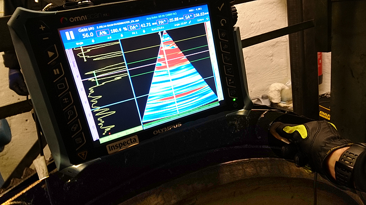 Nitarna till hissens drivkedja kontrollerades med ultraljudstekniken Phased Array.