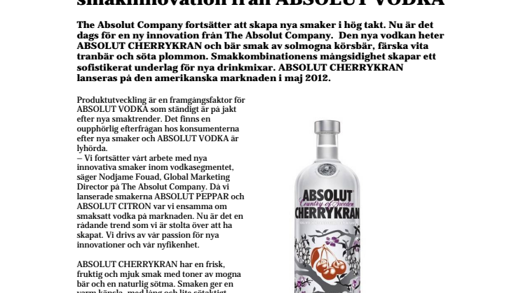 En utsökt nykomling: ABSOLUT CHERRYKRAN – en smakinnovation från ABSOLUT VODKA