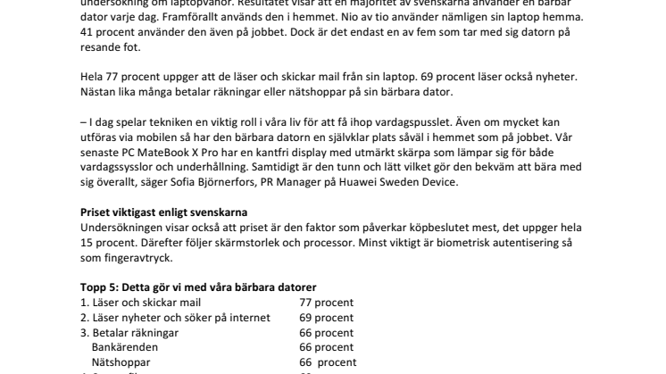 Ny undersökning från Huawei: Så använder svenskarna sina laptops