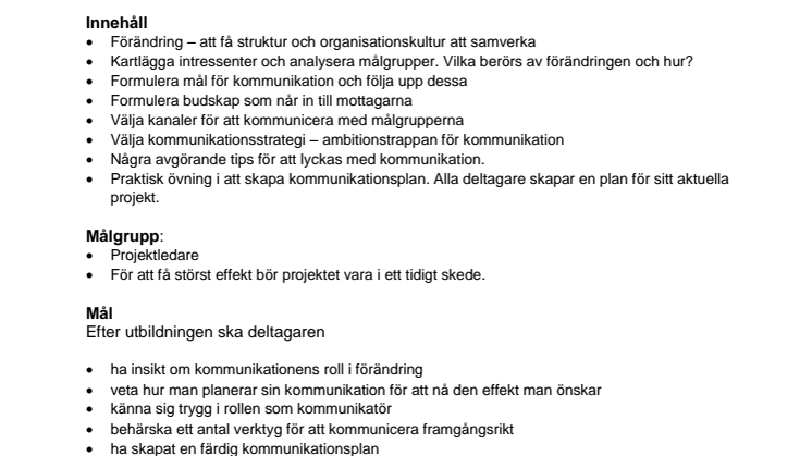 Kommunikationsplanering - fördjupning för projektledare