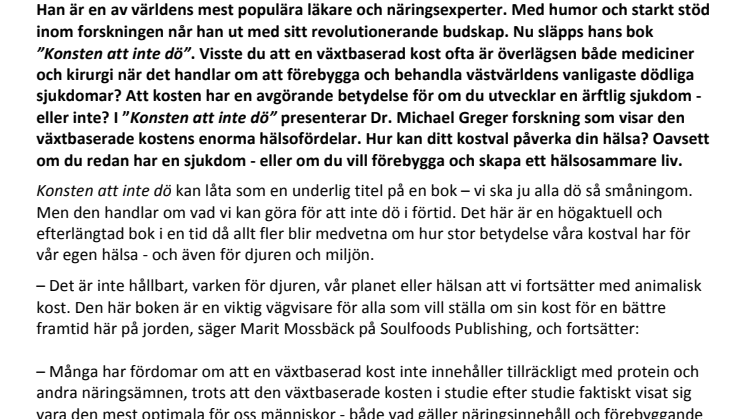 "Konsten att inte dö" - av Dr. Michael Greger – Årets hälsobok lanserad! 