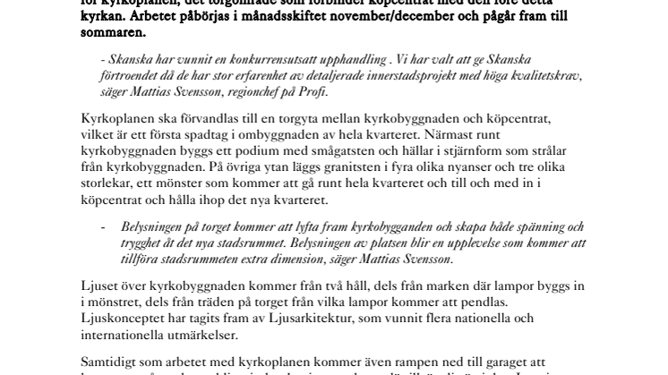 Skanska bygger om kyrkoplanen i Kv. Caroli