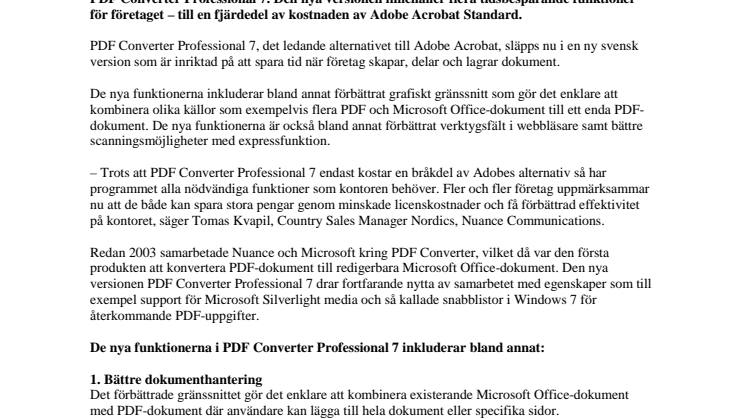 Nuance släpper PDF Converter Professional 7 - kostnadseffektivt alternativ till Adobe Acrobat