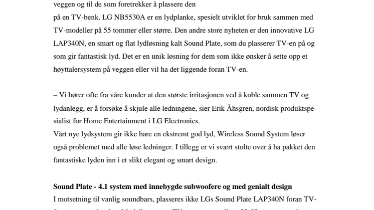 STOR LYD I NYTENKENDE DESIGN MED LG`S NYE LYDPLATE