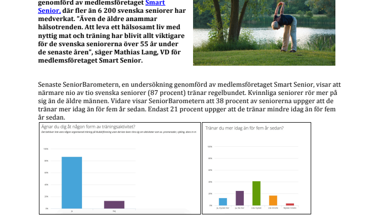 Nya SeniorBarometern visar: 9 av 10 svenska seniorer tränar regelbundet - fler kvinnor än män motionerar men alla tränar mer än för fem år sedan