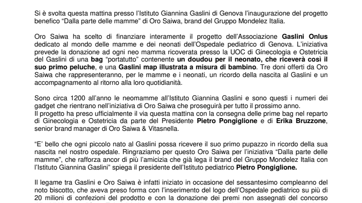 ORO SAIWA "DALLA PARTE DELLE MAMME" DEL GASLINI