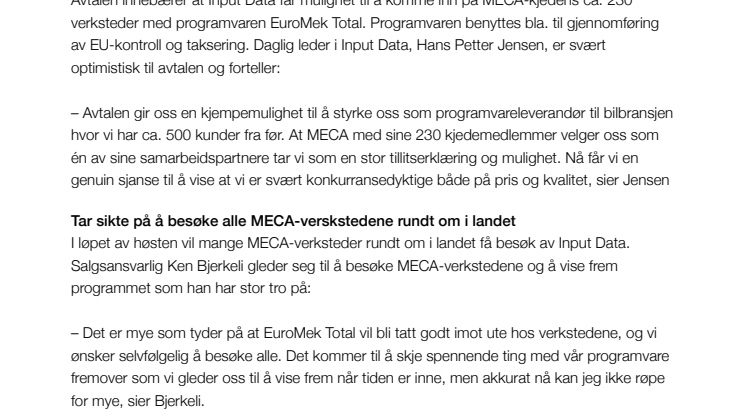 Input Data inngår spennende samarbeid med MECA Norway