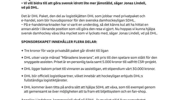 När det viktigaste behöver komma fram – DHL går in som huvudsponsor för svensk damhockey