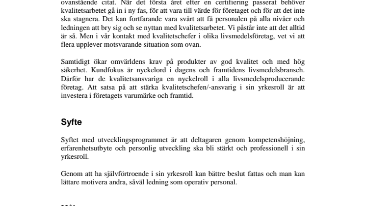 Utvecklingsprogram för kvalitetschefer - Bergström & Hellqvist AB