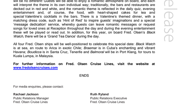 Celebrate Valentine’s Day at sea with Fred. Olsen Cruise Lines