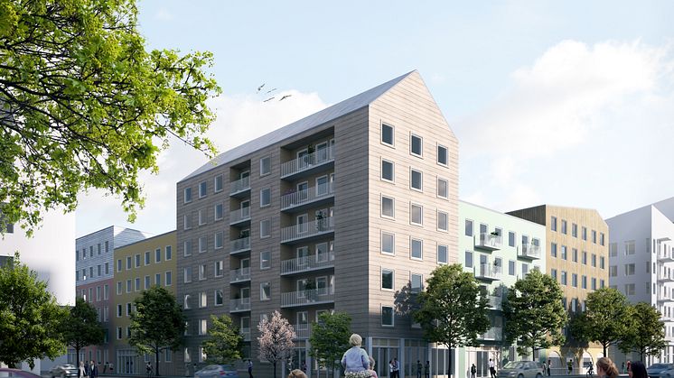 Skissbild över Lindbäcks kommande projekt i Västra Ursvik, Nyréns Arkitektkontor/Lindbäcks Boende AB