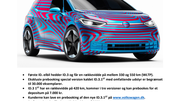 Volkswagen åbner for pre-booking af den nye ID.3 elbil