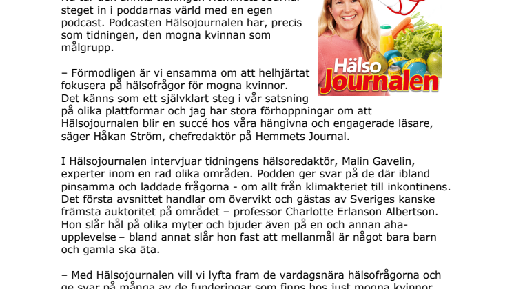 Hemmets Journal satsar på podcast om mogna kvinnors hälsa