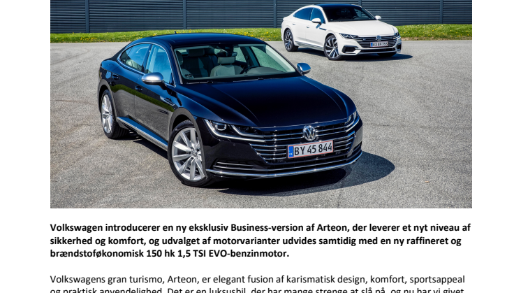 Arteon Business – ny motor og omfangsrigt komfort- og sikkerhedsudstyr
