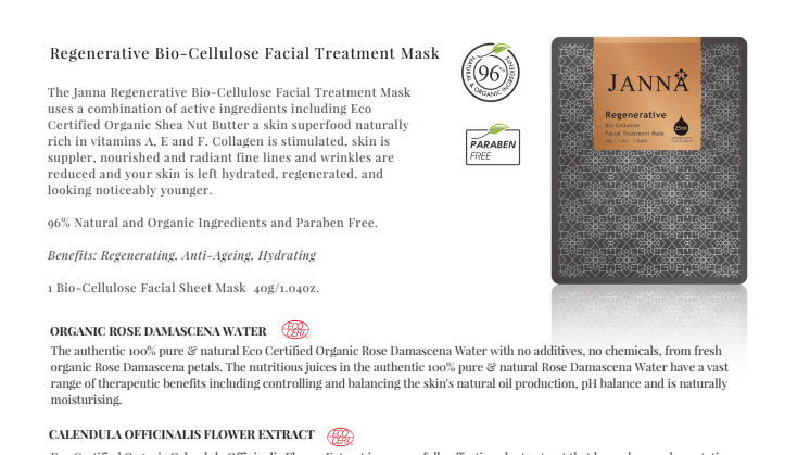 New UK Brand Janna Launches 96% Natural Regenerative Bio-Cellulose Facial Treatment Mask 