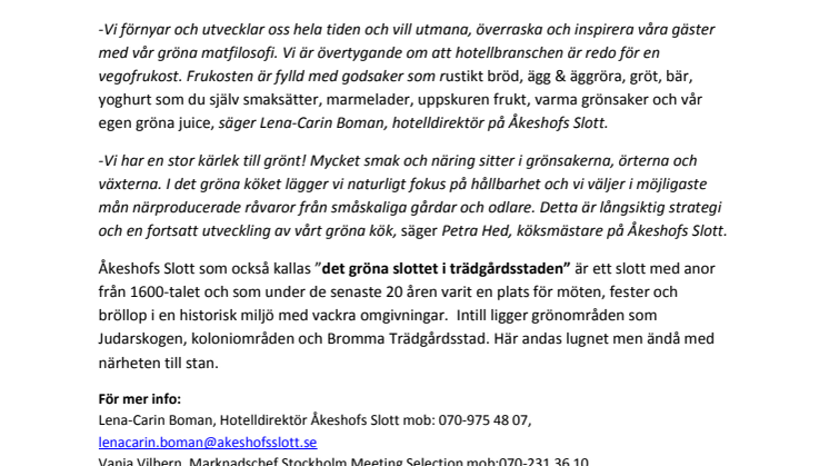 Nu lanserar Åkeshofs Slott vegofrukost – en grön hotellfrukost