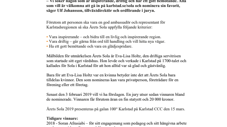 Vem är din kandidat till Årets Sola 2019?