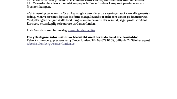 Extra anslag till bröst- och prostatacancerforskning