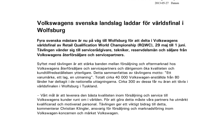 Volkswagens svenska landslag laddar för världsfinal i Wolfsburg 