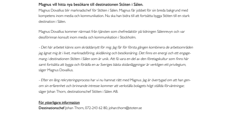 Ny marknadschef till destinationen Stöten i Sälen