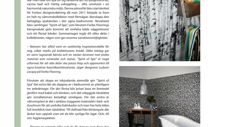 Forbos nya våtrumskollektion tar spaet in i badrummet