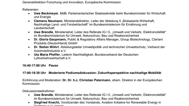 Programm Workshop "Fortschrittliche Biokraftstoffe"