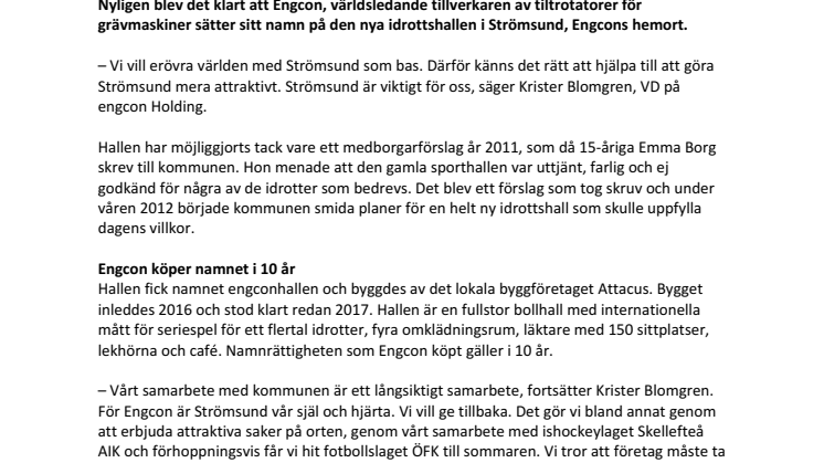 Engcon sätter namnet på hemortens nya idrottshall