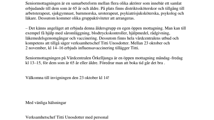 Seniormottagning på Vårdcentralen Örkelljunga – först i Skåne