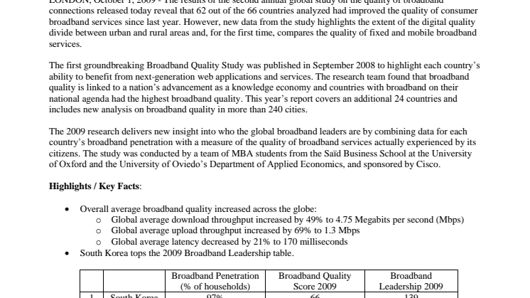 Broadband Quality Study 2009