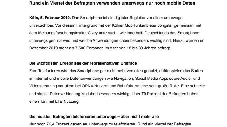 congstar Studie: So wird das Smartphone unterwegs genutzt (mit Info-Grafik)