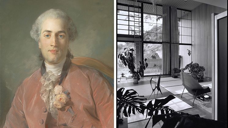 Jean-Baptiste Perronneau, Olivier Journu, 1756. Metropolitan Museum of Art. Interior from the Eames house, Los Angeles. Photo: Julius Shulman, 1950, the Getty Research Institute.