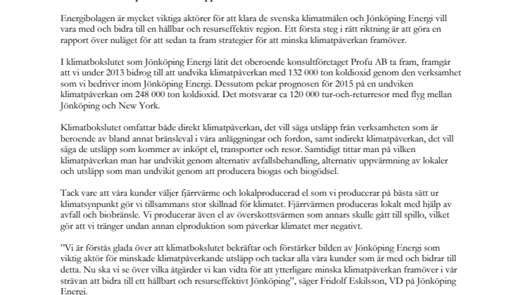 Positivt klimatbokslut för Jönköping Energi