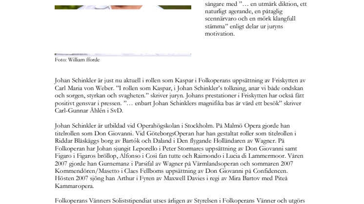 Johan Schinkler får Folkoperans vänners soliststipendium 2008