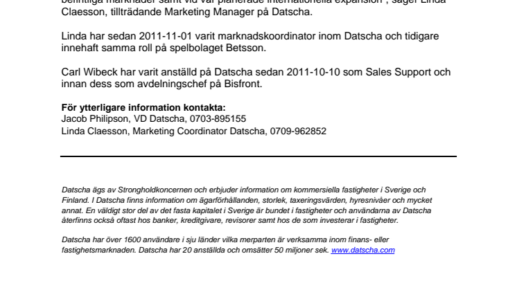 Linda Claesson utsedd till Marketing Manager på Datscha 